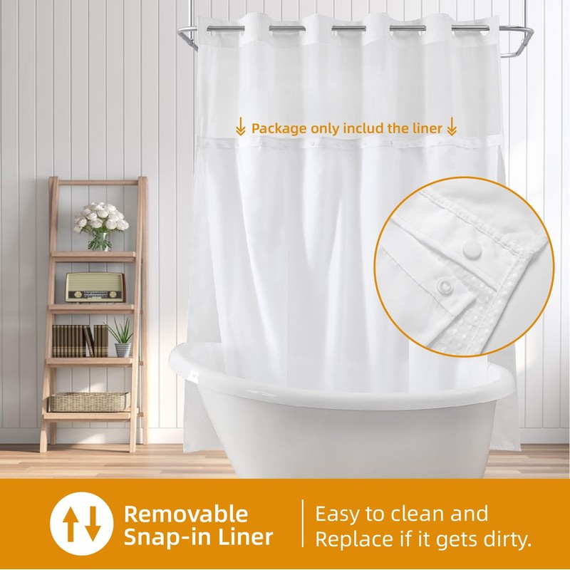 eachope 1 Pack Fabric Snap-in Shower Curtain Liner Replacement,Compatible with
