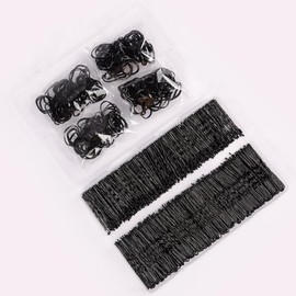 600PCS Hair Pins Kit, Bobby & U Shaped Bun Pins - Gifts for Women & Girls, Wedding Hairstyles with Elastic Hair Bands, U-Shaped Hair Pins with Storage Box (Black, 2&2.36 Inch)