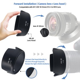 HB-69 Lens Hood Shade for Nik AF-S(Not for AF-P) DX 18-55mm f/3.5-5.6GVR II(Not for G VR,Not for G EG II),D3200,D3300,D5200,D5300(18-55II) The set camera is suitable+Lens cleaning cloth