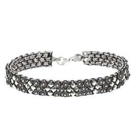 Silverly Women's 925 Sterling Silver Oxidized Vintage Art Deco Style Floral Geometric Bracelet,19 cm