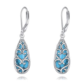 POPLYKE Teardrop Turquoise Earrings 925 Sterling Silver Leverback Earrings for Women Turquoise Jewelry