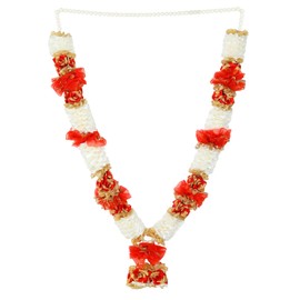 Mala Artificial Flowers Ribbon Rose Garland Haar Large Mala for Idol-Mala for God, Pooja Sringar Articles Ornament for Multipurpose Indian Traditional Festival Ganesha Decoration(Size:-20")(Red,White)