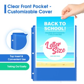 KTRIO Plastic Folders with Clear Front Pocket, 16 Pack 3 Hole Punch Folders, Heavy Duty Plastic Pocket Folders for 3 Ring Binder,Letter Size Colored Bulk Folders for School Office, 4 Assorted Colors