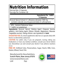 Nova Nutritions Broccoli Sprout Extract 1000 mg 120 Capsules by Nova Nutritions