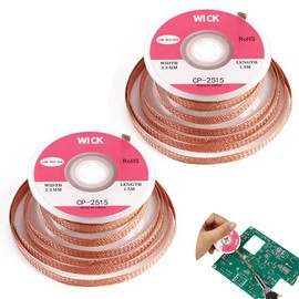 2 Pack Solder Wick with Flux no Clean Copper, Premium Desoldering Wick Braid Remover, Pure Copper for PCB Repair, 2.5mm Width, 1.5m Length