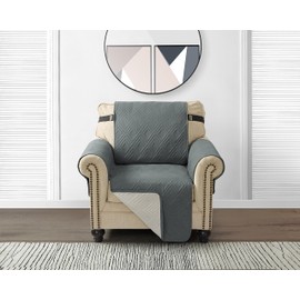 Home Beyond & HB design - Sofa Cover Slipcover Protector - Reversible Couch Cover Furniture Protector with Non-Slip Adjustable Elastic Strap for Pets Kids Dog Cat (Chair, Dark Grey)