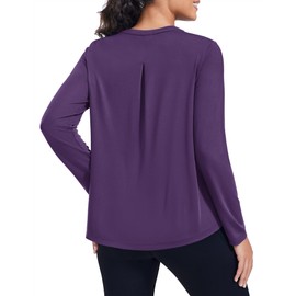 PINSPARK T Shirts for Women Long Sleeve UV Protection Workout Tops with Crew Neck Activewear for Yoga Gym Hiking Running, Purple Medium