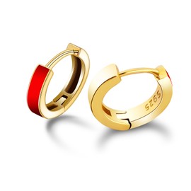 Eslinila Trendy Hoop Earrings, Small Hypoallergenic S925 Sterling Silver Post Earrings Classic Red Earrings for Women ladies