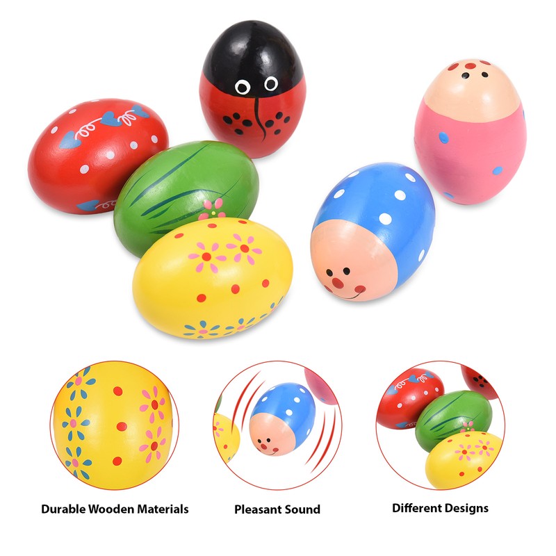 6 Pack Wooden Shake Egg Easter Egg Percussion Instrument Interesting