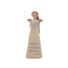 Feather & Grace Birth Angel Hand Painted Decorative Figurine Resin with March | Pefect Decortation for Living Room, Bookshelf, Desk | Gift for friend & family - Multicolor