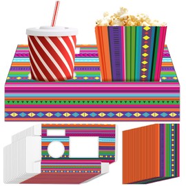 48Pcs Movie Night Supplies 24 Cinema Snack Trays with 24 Popcorn Bags Movie Theater Snack Boxes Mexican Party Paper Food Trays Stripes Mexico Food Boats for Family Birthday Fiesta De Mayo Party