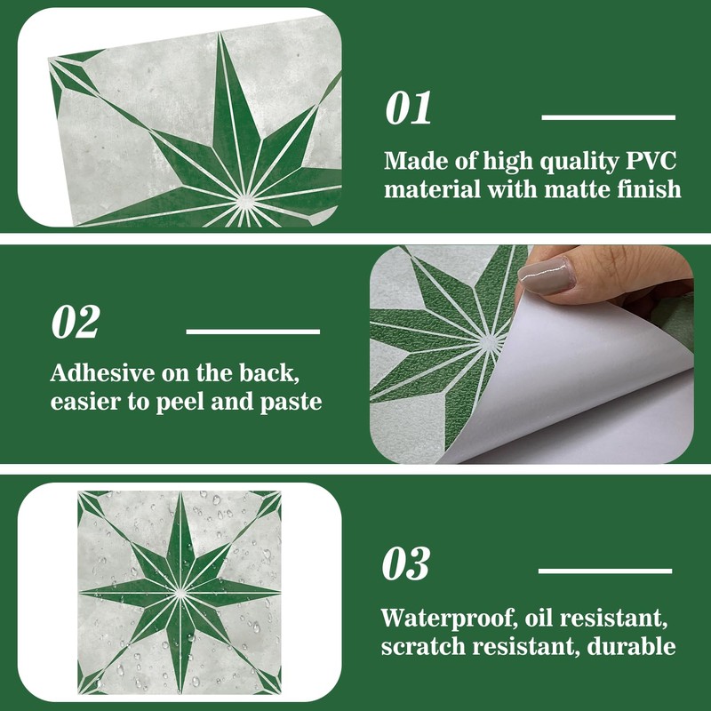 20 Pieces Tile Stickers, Classic Eight-Pointed Star Tile Stickers, Green