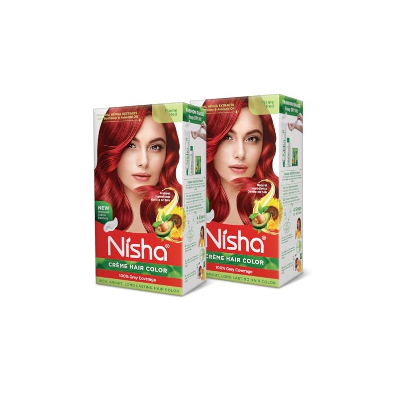 Nisha crema de color para el cabello, color rojo llama,