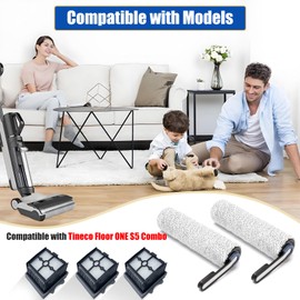 Taisouw Replacement Parts Compatible with Tineco Floor One S5 Combo Wet/Dry Vacuum Cleaner Roller Brushes and Filters Replacement 5PCS (Smaller than S5 Parts)