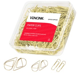 300 Pcs Cute Gold Paper Clips Assorted Sizes, Smooth Steel Wire Drop-Shaped Paperclips Large Medium and Small for Office Supplies School Student Girls Kids Women Wedding Decorative by VENCINK