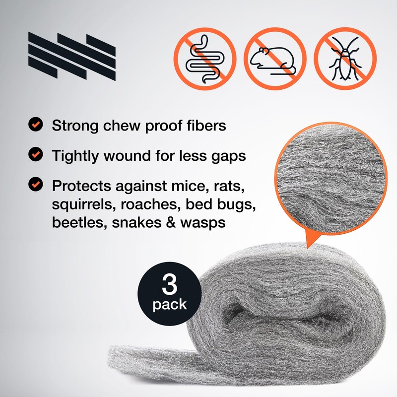 MaPorch Steel Wool Mouse Hole Filler - 3-Pack, 2.5 in