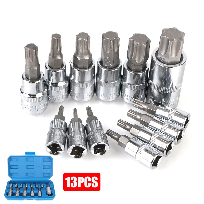 13-Piece Star Bit Socket Set, T8–T70, with 1/4-Inch, 3/8-Inch and