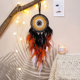 Zingtsing Colorful Feather Dream Catcher Hanging Decor Life Tree Dream Catcher Wall Hanging Ornaments for Living Room Hallway Window (Black)