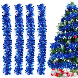 Bluelves Christmas Garlands, 4 Pieces Tinsel Garland, 2 m Tinsel Christmas Tree, Tinsel Garland Christmas, Christmas Decoration Tinsel Blue Christmas Thick Tassel B3