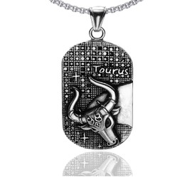 Xusamss Punk Rock Titanium Steel Twelve Constellation Dog Tag Pendant Crystal Necklace,24" Box Chain