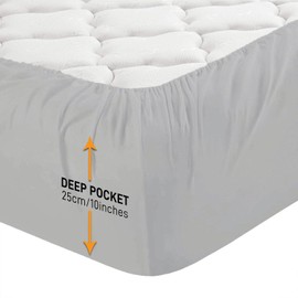 My home store Fitted Sheet 25 cm Deep Brushed Microfiber Ultra Soft No-Iron Wrinkle-Resistant Plain Dyed Fitted Bed Sheets Hypoallergenic Breathable Sheets (Grey, Double)