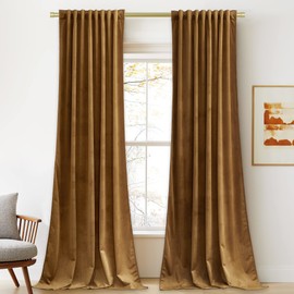 StangH Velvet Curtains 108 inches Long - Retro Gold Brown Thermal Insulated Light Blocking Window Drapes for Living Room, Privacy Protect Room Dividers for Bedroom, W52 x L108, 2 Panels