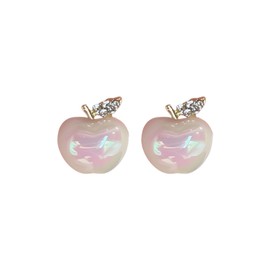 Small Apple Stud Earrings for Women Red Enamel Apple Stud Earrings Christmas Eve Jewelry (Colorful)