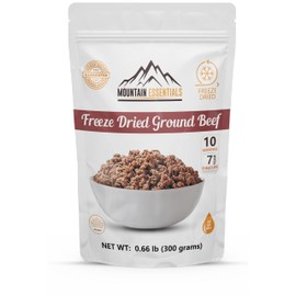 MOUNTAIN ESSENTIALS Freeze Dried Ground Beef Fully Cooked | Ready to Eat | No Water Added | No Preservatives | Survival & Emergency Food For Hunting, Backpacking & Camping Food 10 serving per Pouch Pack of 1