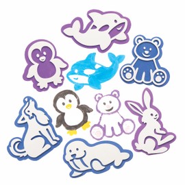Baker Ross FC288 Arctic Animals Foam Stamp Set - Pack of 10, Foam Rubber Stamp Set for Children, Perfect for Children's Birthday Party Bags, Christmas Crafts for Children, Craft Stamp for Children