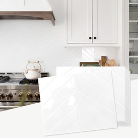 STICKGOO 10 Sheets Thicker Herringbone Peel and Stick Backsplash, 12.6”×9.7” Stick on Wall Tiles, Self Adhesive Tile Sticker for Kitchen Backsplash and Bathroom, Pure White