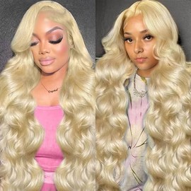 Koiaskral 613 13x6 Lace Front Wig Human Hair 28 Inch Body Wave Blonde Wig Human Hair 200% Density 613 HD Lace Frontal Wigs for Women