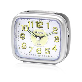 Ravel - Midsize Bedside Alarm Clock with Luminous Numbers - Analogue Quartz - RC044.13 - Black/Silver Trim