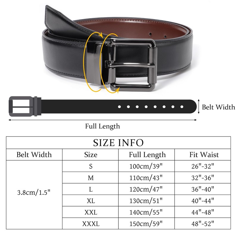 KASBAH Men's Reversible Leather Belt Work Casual Belt Two-in-One Belt