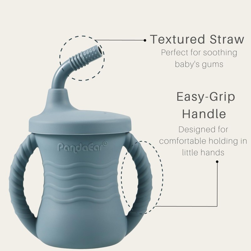 PandaEar Silicone Training Cup, 2 Pack Baby Drinking Sippy Cups