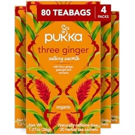 Pukka Té de hierbas orgánico Three Ginger, infusión que favorece la digestión con jengibre, cúrcuma y galanga, jueg 20 unidades (paquete de 4)