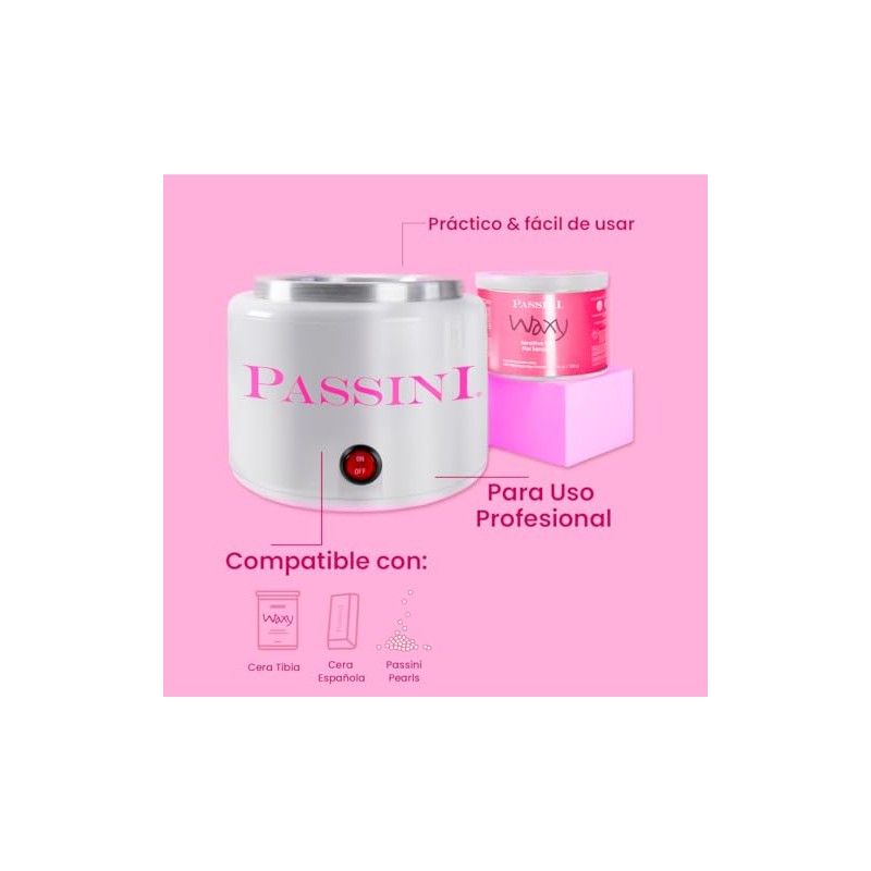 Passini Calentador de Cera para Depilación, 396g, Blanco con Interruptor