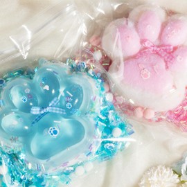 ZIFTY 2Pcs Large Paw Squishy Toys Big Furry Cat Paw Squeeze Toys 4.7 Inch Stress Relieving Fidget Toy Sensory Toys for Adults with DIY Accessories (Pink & Blue)