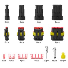 Zitfri Waterproof Connector 1/2/3/4 Pin 352pcs Waterproof Coupler for Wiring Male & Female Connector Coupler Terminal 1 Pole 2 Pole 3 Pole 4 Pole Waterproof Electrical Wiring Connector for Car