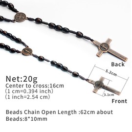 Pack of 2 Catholic Cross Rosary Necklace, Natural Wood Prayer Beads with Medal Cross Jesus Christ Saint Benedict, for Catholic Christians, Religious Communion, Baptism, Mass, Bible