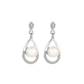 Glamor Theory Inner Pearl Gold Dangle Drop Earrings Wedding Prom Date Night, SILVER