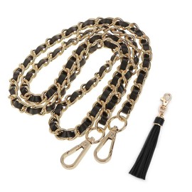 DFsucces Bag Handle Cover Leather Chain Strap Pair Repair Leather Tote Bag Handle with Non-slip Grip, Pack of 1 - Black Gold