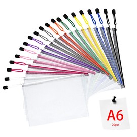 Vicloon Plastic Wallets, 20Pcs A6 Zip Lock Bags, Mesh Document Wallet Document Folders Plastic Pockets Zipper File Wallet for School Office Homework Travel Storage Bags (Color Zipper)