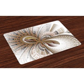 Ambesonne Steampunk Place Mats Set of 4, Abstract Fractal Artwork of Curved and Bent Shapes and Lines Design, Washable Fabric Placemats for Dining Room Kitchen Table Decor, Multicolor