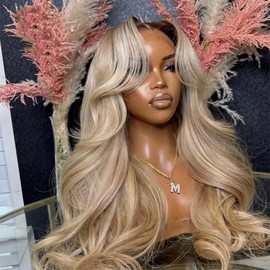CIYOO Ombre Brown Roots Ash Blonde Wigs Human Hair 200% Density 13x6 Body Wave Hd Thin Lace Front Wig for Women Glueless Ombre Blonde Colored Lace Front Wigs 24 Inch