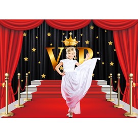 INRUI VIP Red Carpet Curtain Photography Backdrop Glittering with Brilliant Stars Red Gold Stage Backdrops for Studio Props Graduation Wedding Birthday Party Decoration (7x5FT)