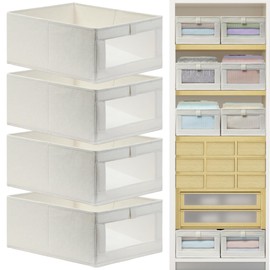 KOAZIFORU Linen Closet Organizers and Storage, Foldable Shelf Organizer with Visible Window Organization and Storage of Jeans Shirts Toys Storage Bins Sheet Organizer Pack of 4