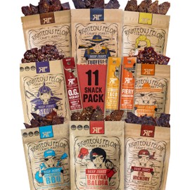 Righteous Felon Beef Jerky & Meat Sticks Variety Pack | Gluten Free Beef Jerky Snack Packs for Adults | High Protein, Keto, Low Sugar | Made with Premium Meats | Gifts for Men | 11 Pack Sampler