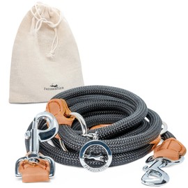 Freudentier Harmony Round Dog Lead 2 m | Stylish Rounded Design with Brown Leather Elements | 3-Way Adjustable | Dog Lead for Small and Large Dogs