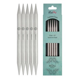 KnitPro Mindful Double Pointed Needles – 20cm x 12mm Double Ended Knitting Pins, Set of 5, Silver