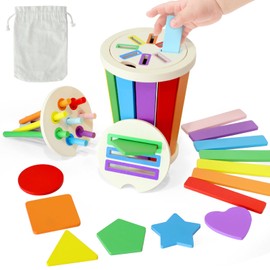 Montessori Spielzeug 3-in-1Holzspielzeug Kinder Steckspiel Sortierspiel ab 1 jahr Kinderspielzeug zum Farben Lernen Lernspiele ab 12+Monate Motorikspielzeug Sensorik Spielzeug Geschenke für Kinder